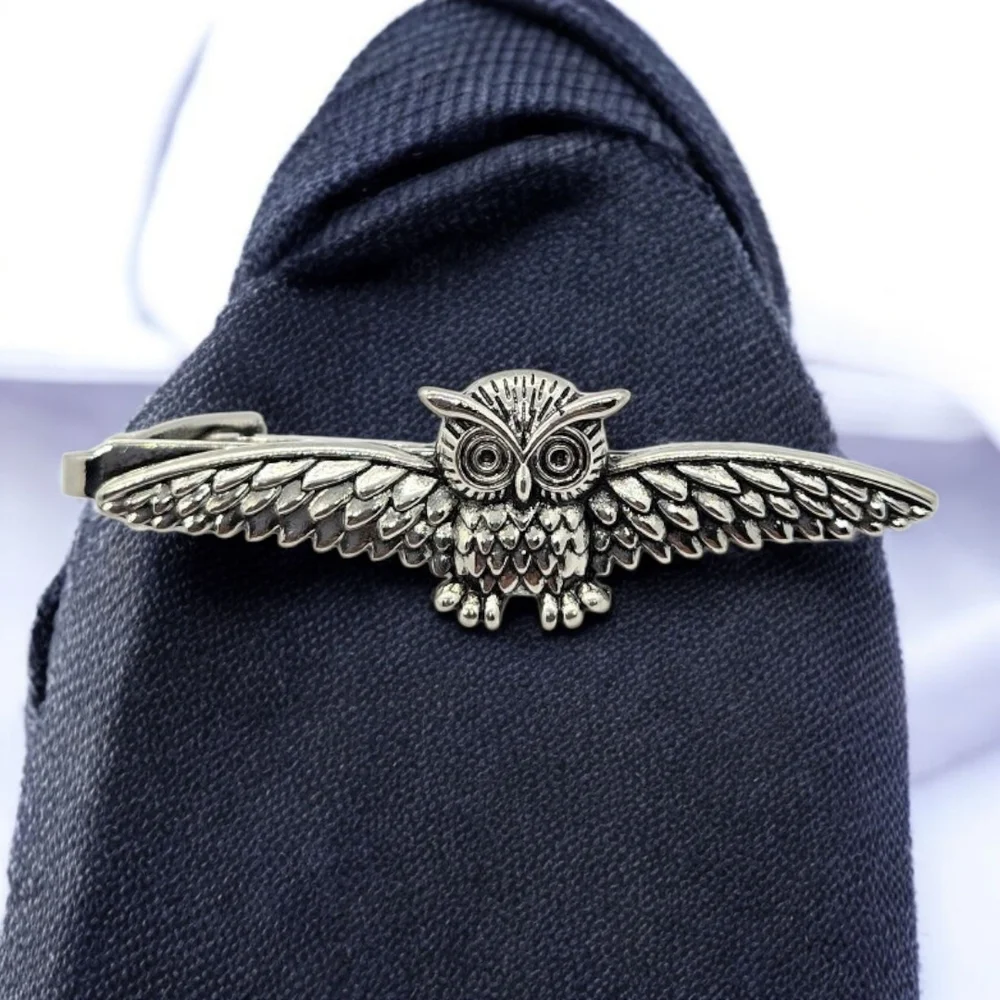 Silver Owl Tie Bar Clip • Formal Tux Groom Wedding Professional Accessory NWT